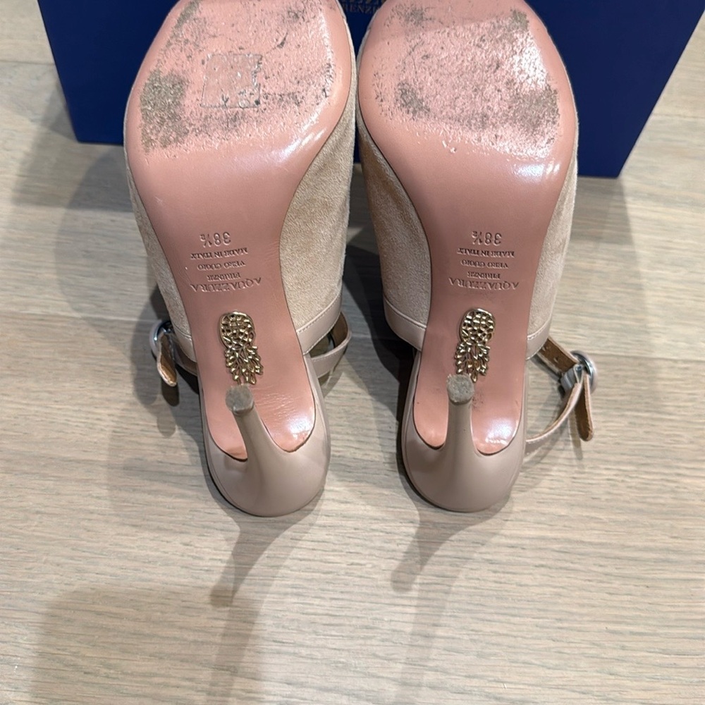 Aquazzura Tan Suede Peep-toe Stiletto Heels - Picture 5 of 6